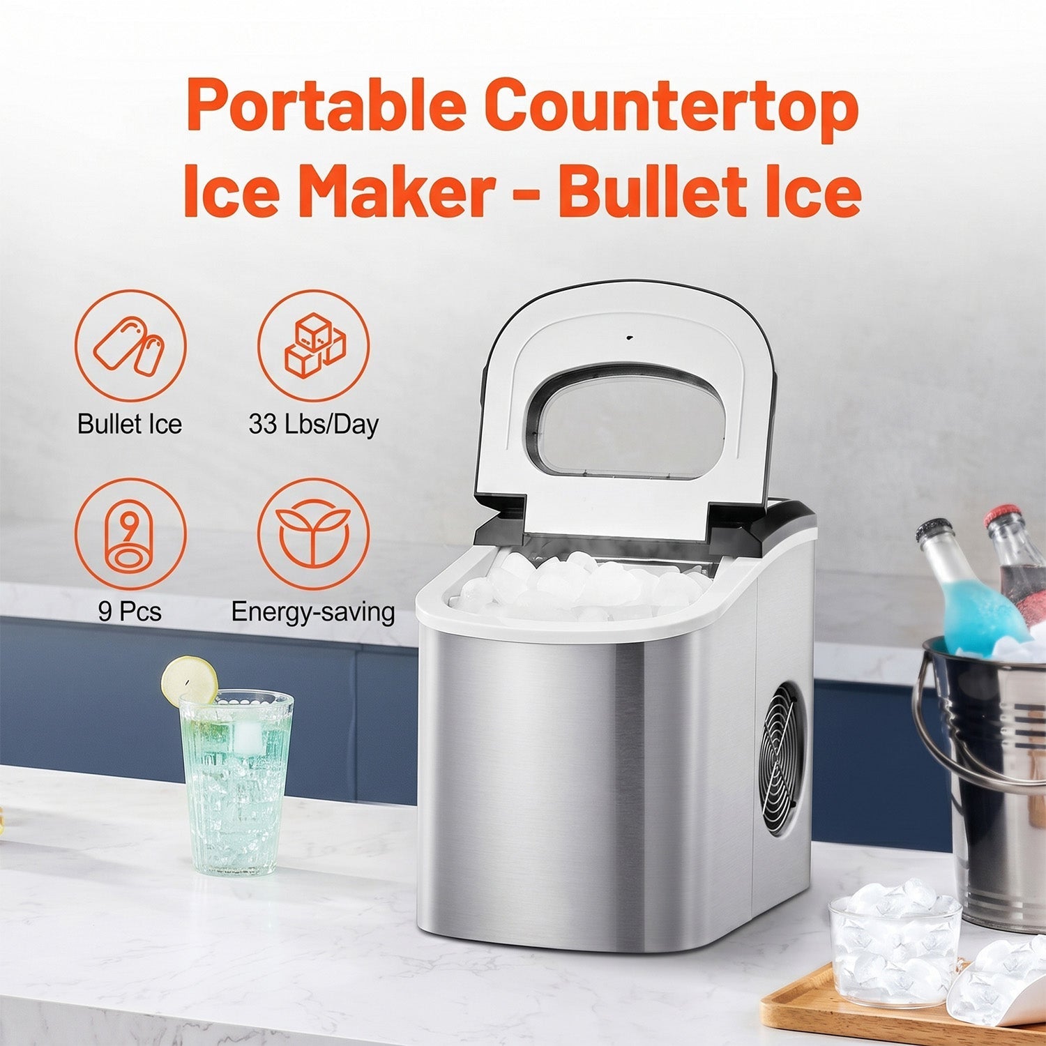FrosTikox High-Speed Countertop Ice Maker for Home and Office
