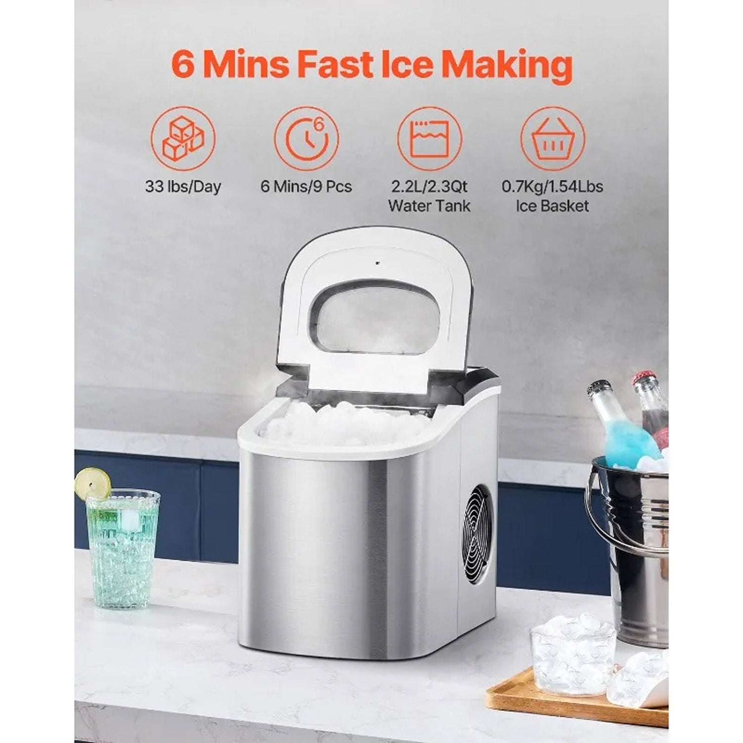 FrosTikox High-Speed Countertop Ice Maker for Home and Office