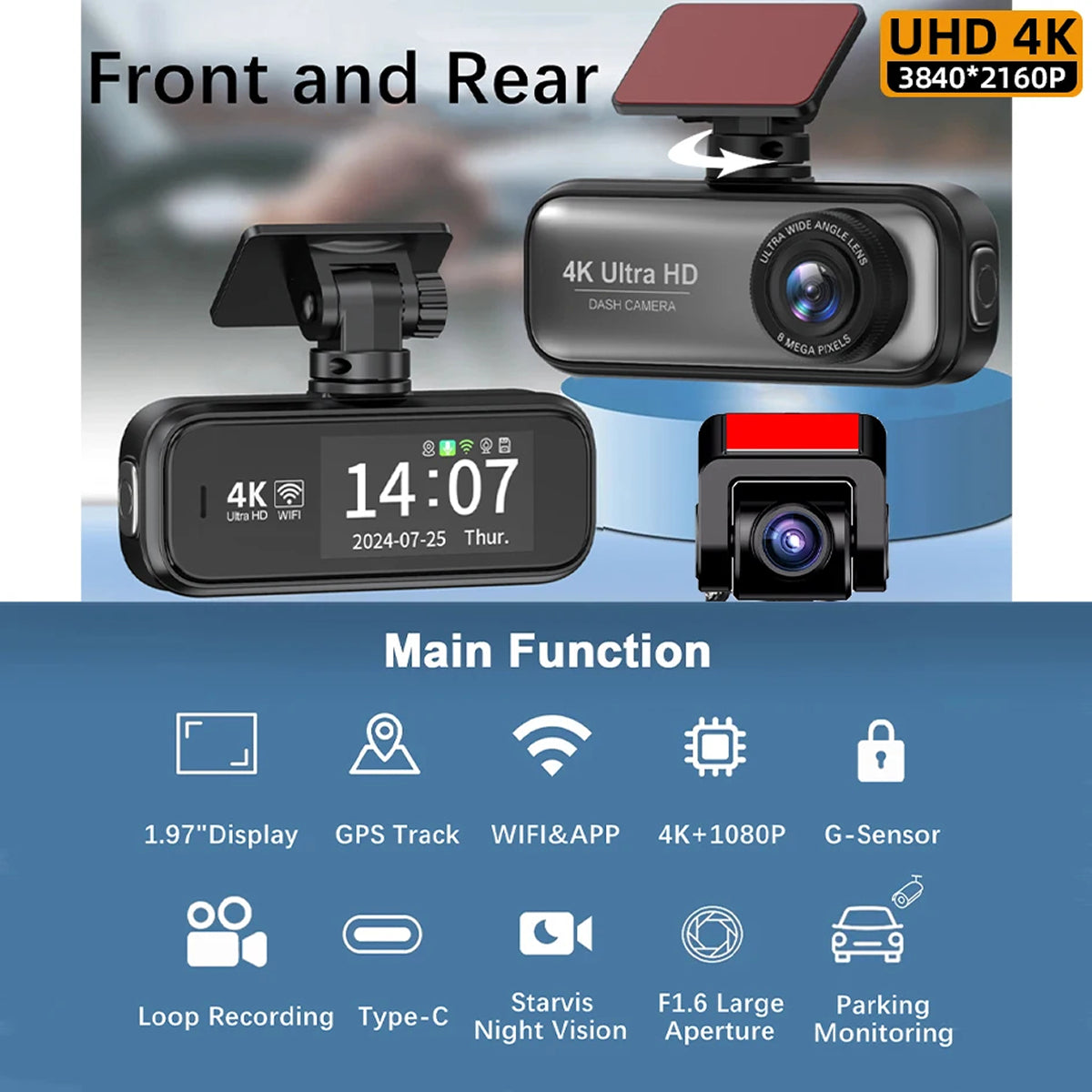 DashyLynk 4K Wireless Dual Dashcam with GPS & Night Vision