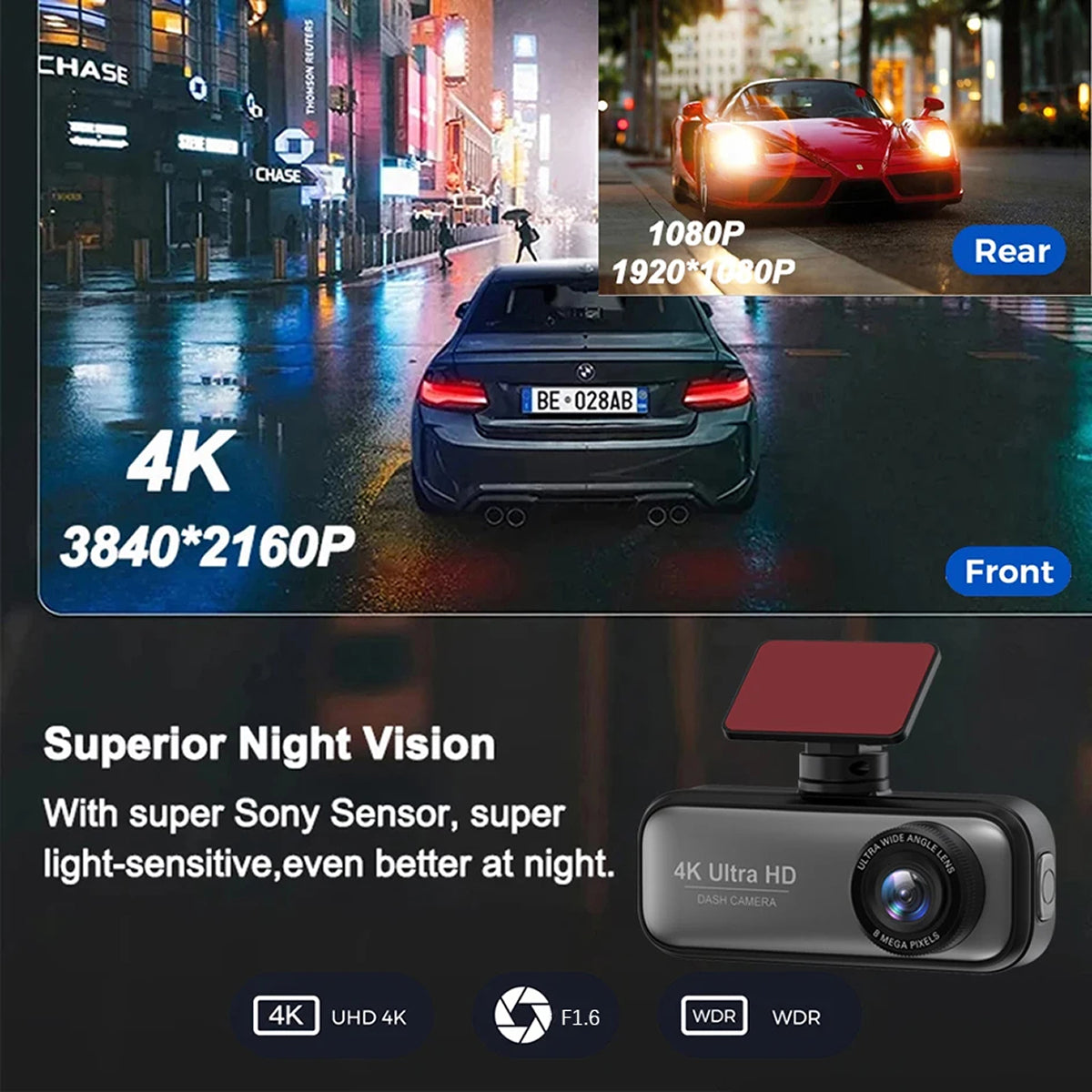 DashyLynk 4K Wireless Dual Dashcam with GPS & Night Vision