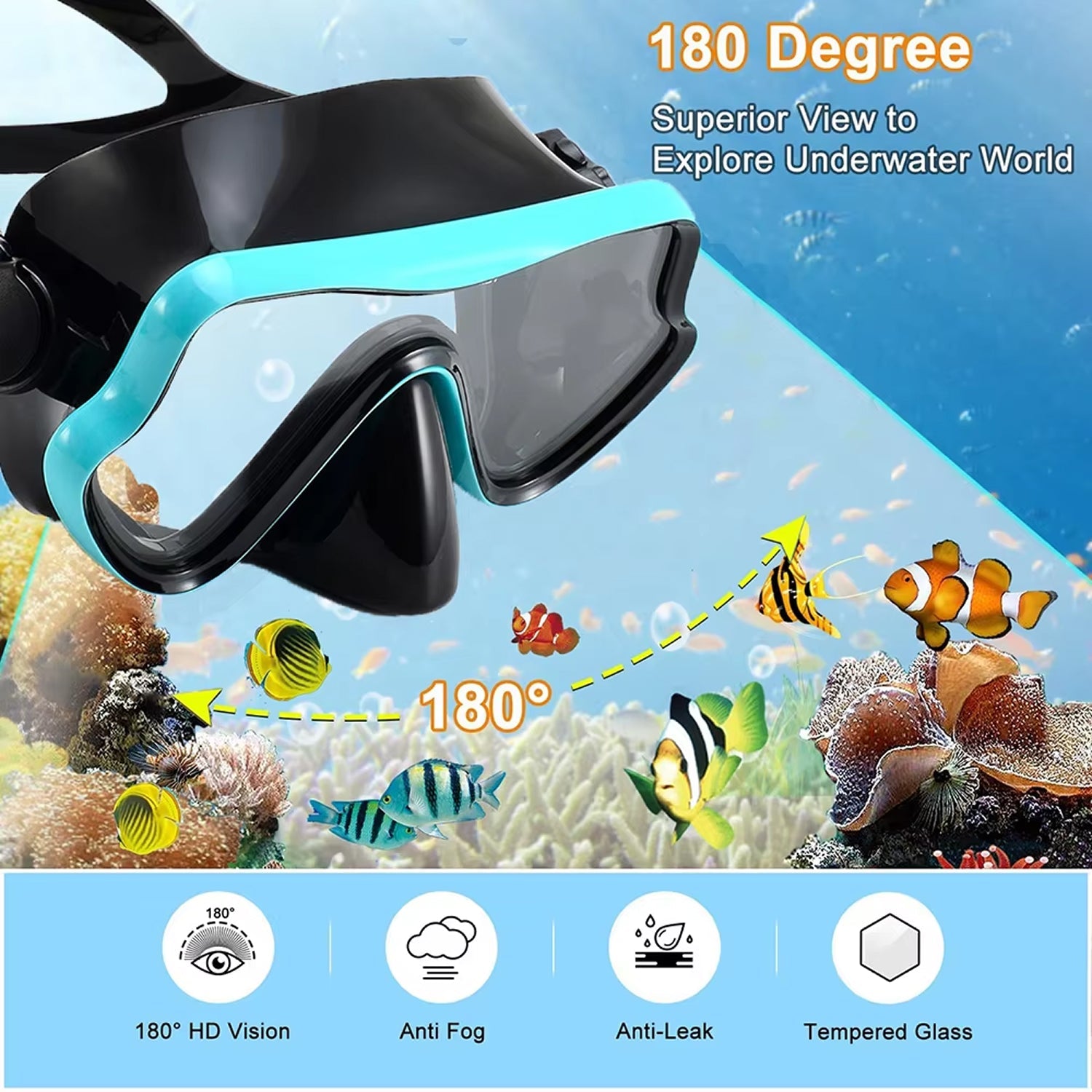 DeepBrez Snorkel Set Panoramic Mask, Dry Top Design, Comfortable Fit