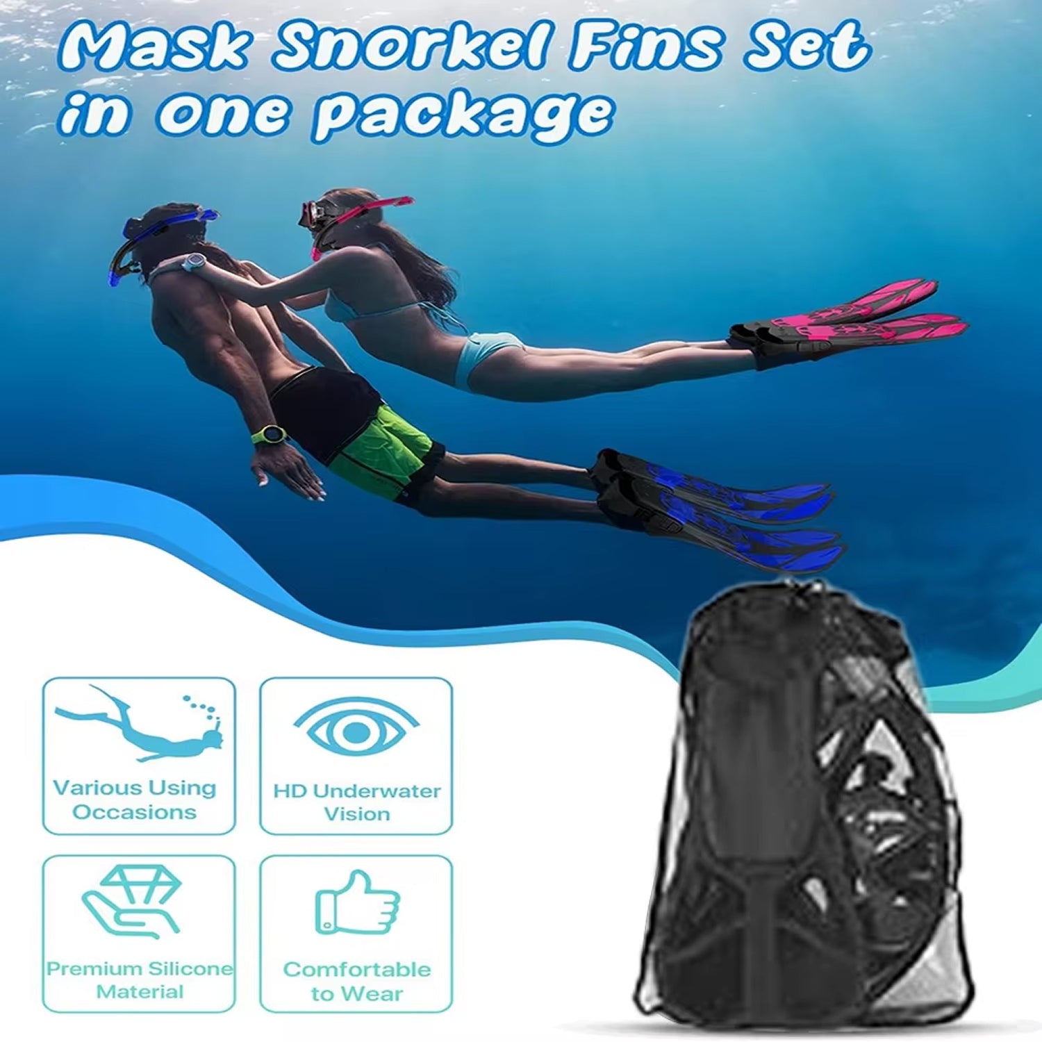 DeepBrez Snorkel Set Panoramic Mask, Dry Top Design, Comfortable Fit