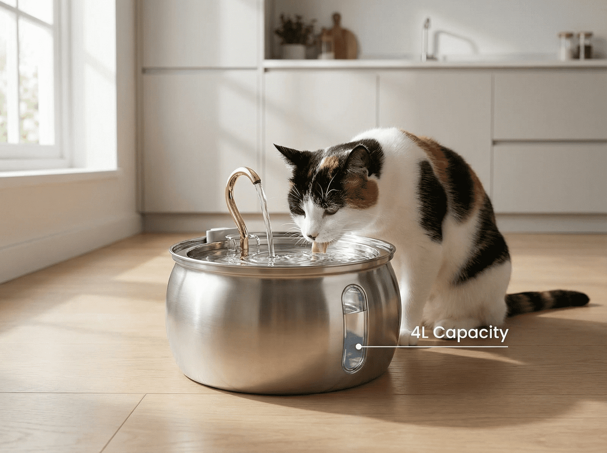 PuryFuryo Stainless Steel 4L Quiet Cat Water Fountain
