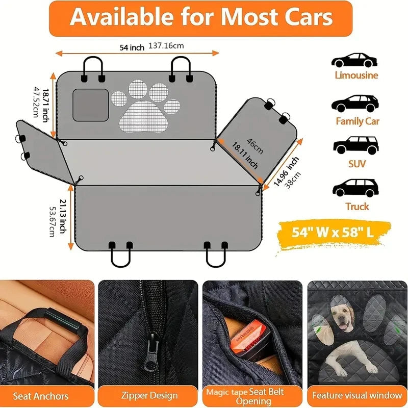 TuffieTail Heavy-Duty 3-in-1 Waterproof Dog Car Seat Cover