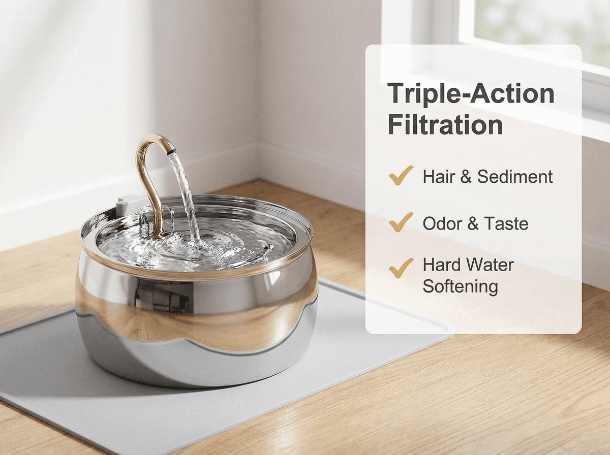 PuryFuryo Stainless Steel 4L Quiet Cat Water Fountain
