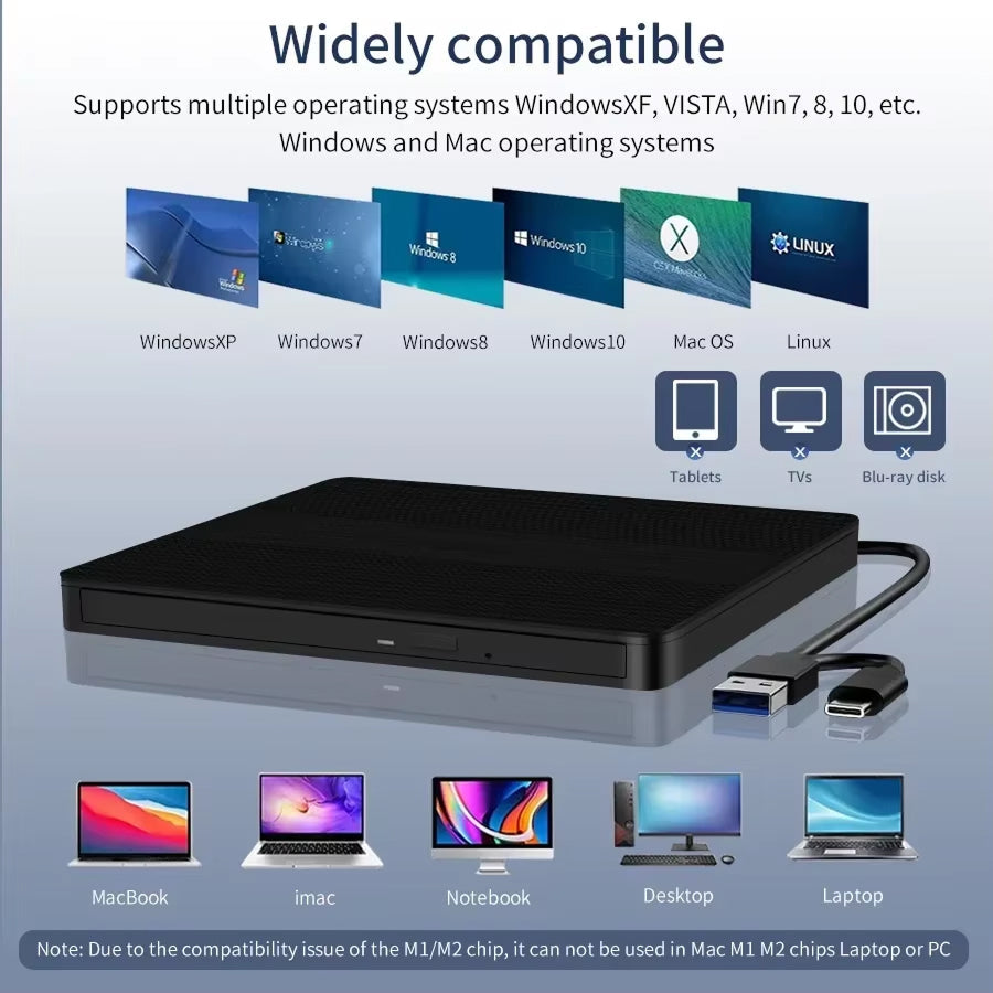 FlexieDisc External USB 3.0 & Type-C DVD/CD Drive