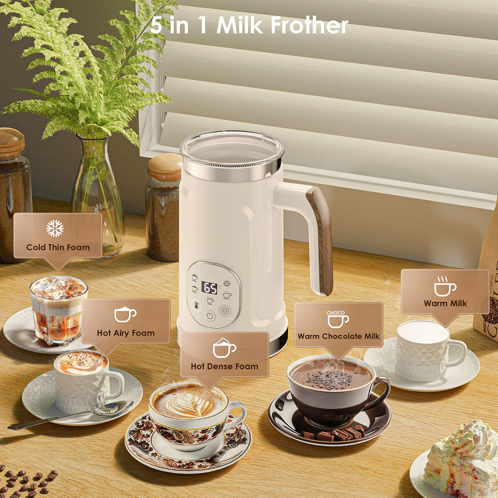 FrothoMat Automatic Milk Frother with 5 Preset Modes and LED Display