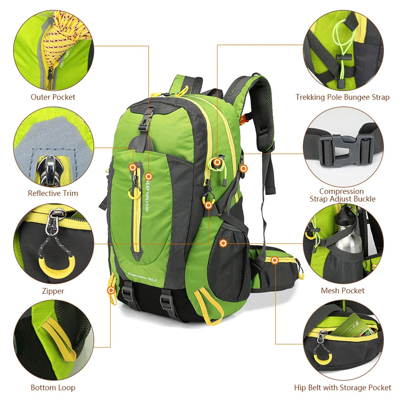 GlacoFlow 40L Waterproof Hiking Backpack Ultra-Lightweight