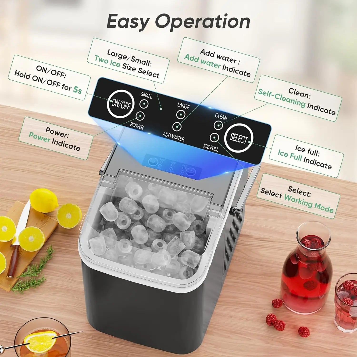 IcyFeni Portable Countertop Ice Maker 26.5 lbs Daily