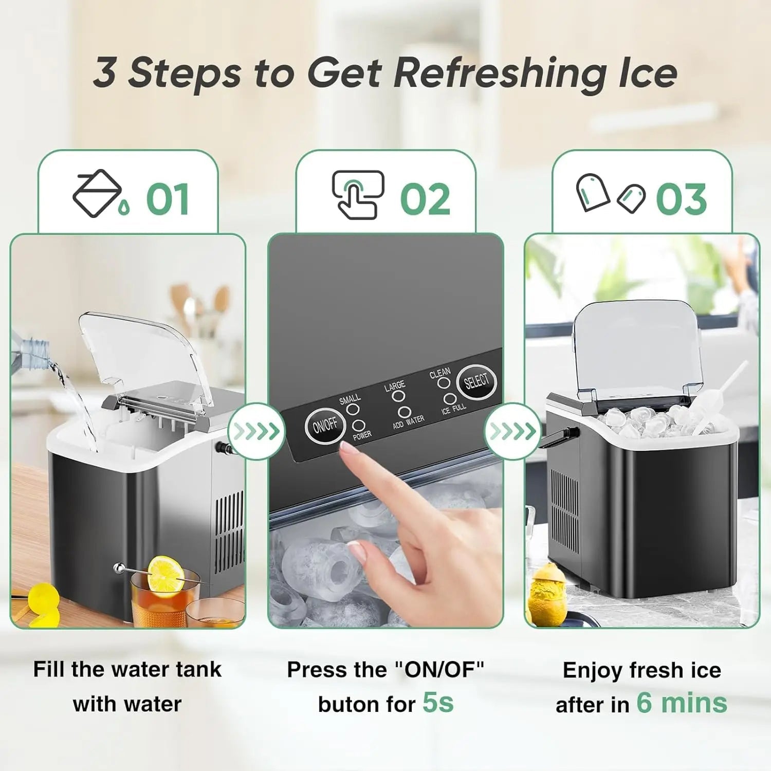IcyFeni Portable Countertop Ice Maker 26.5 lbs Daily