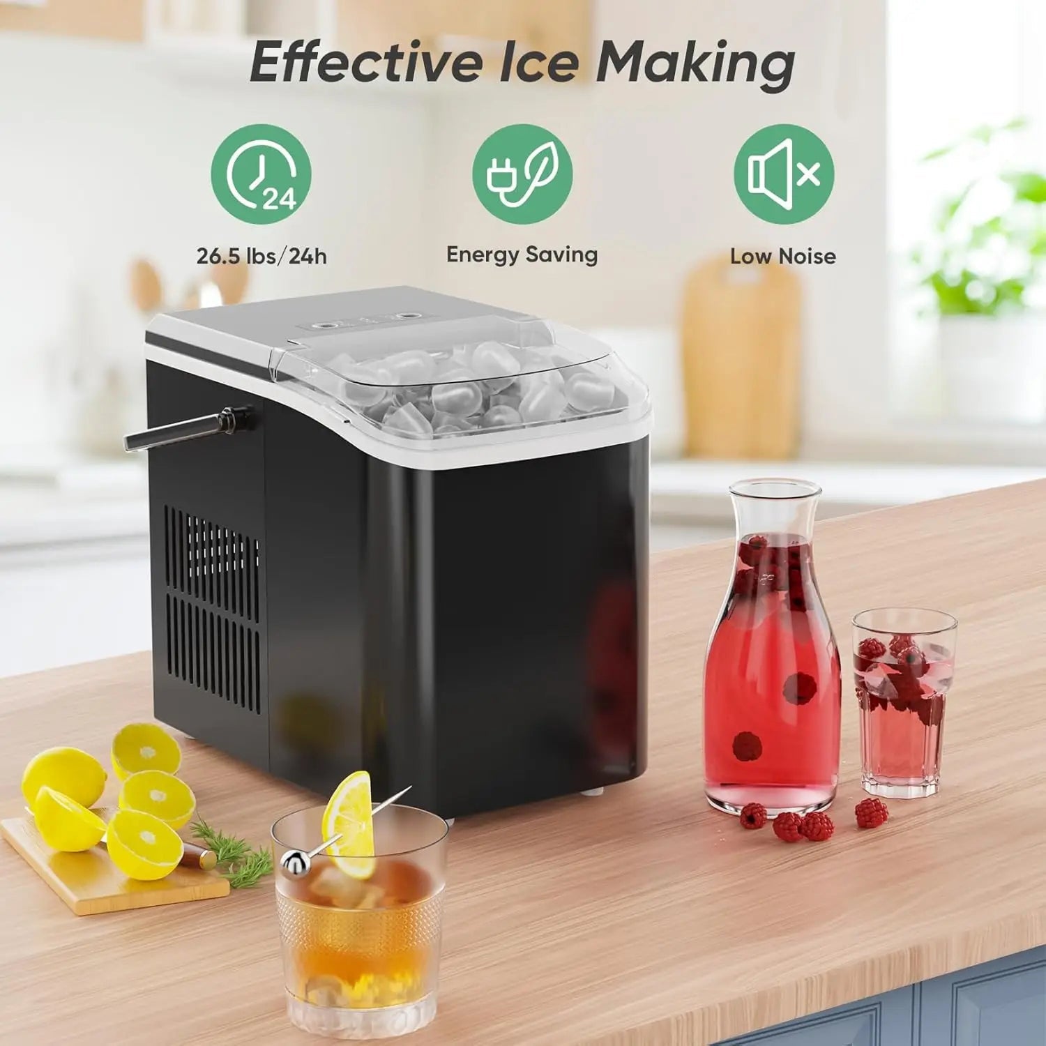 IcyFeni Portable Countertop Ice Maker 26.5 lbs Daily