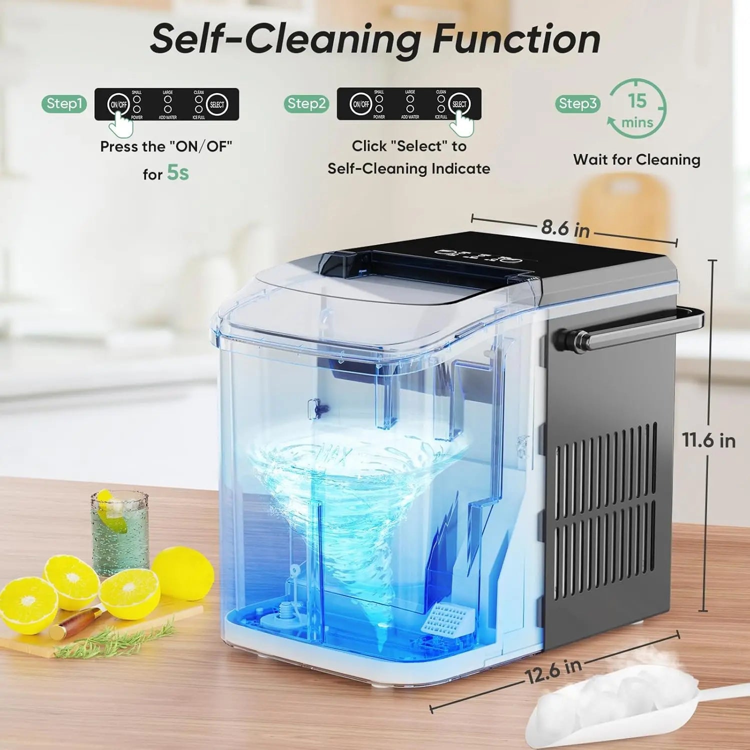 IcyFeni Portable Countertop Ice Maker 26.5 lbs Daily