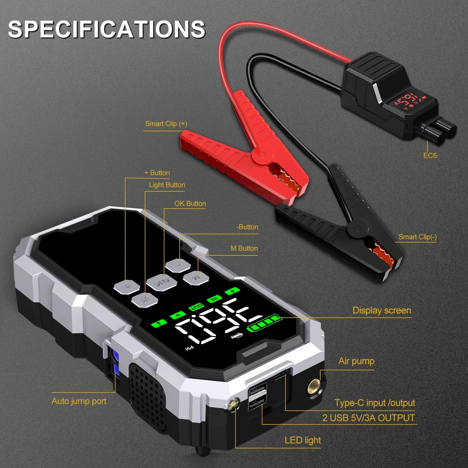JumpoJolt 6000A Portable Jump Starter & Air Compressor