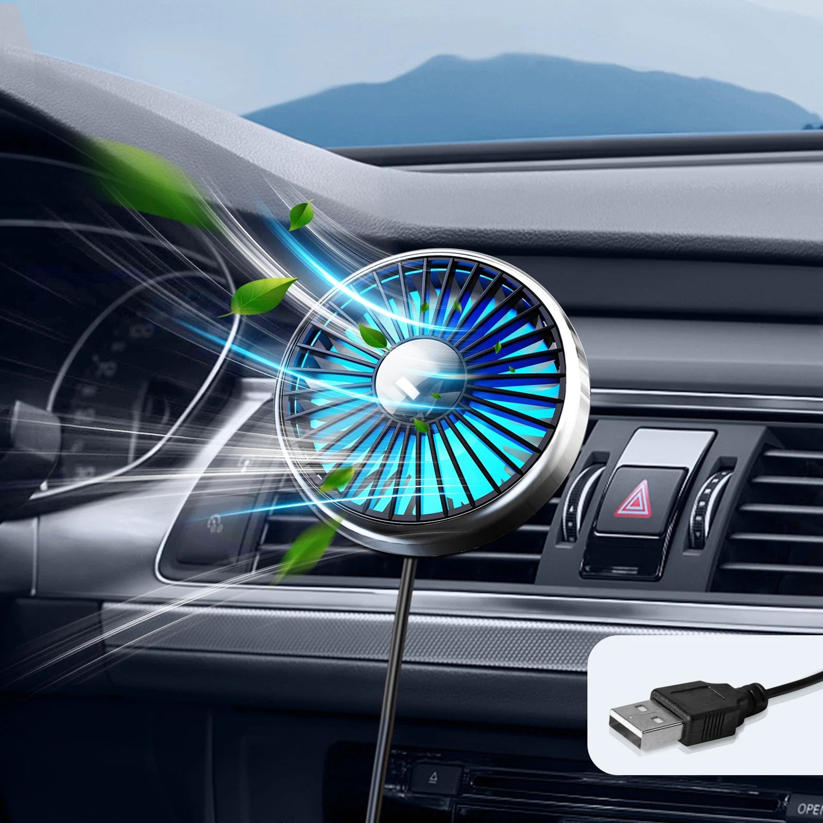 KoldinKar 360° Rotatable 3-Speed Car Vent Cooling Fan