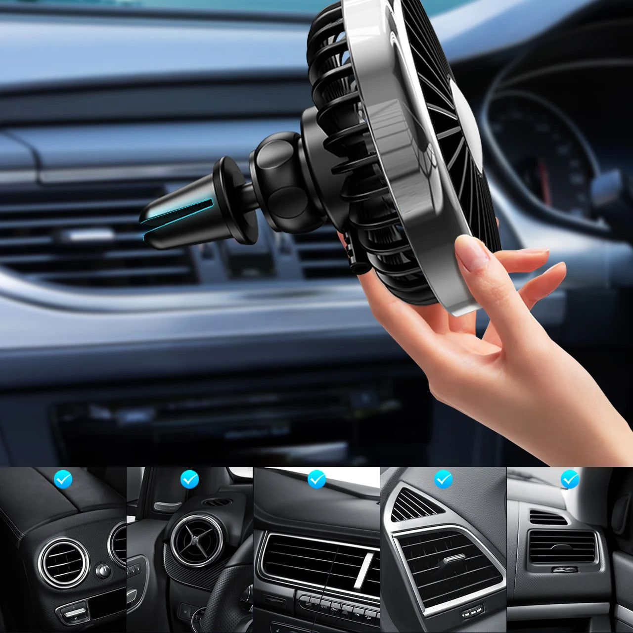 KoldinKar 360° Rotatable 3-Speed Car Vent Cooling Fan