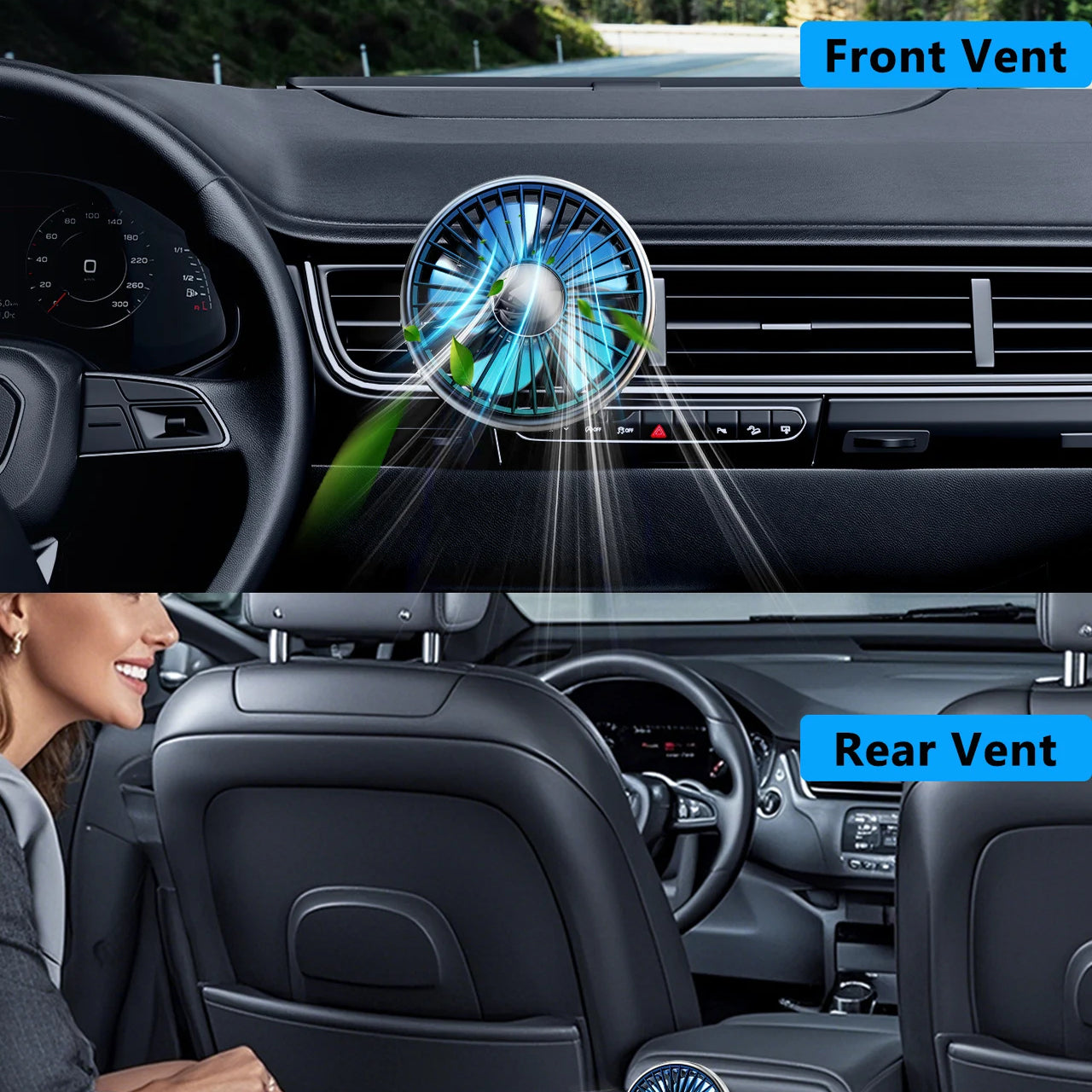KoldinKar 360° Rotatable 3-Speed Car Vent Cooling Fan