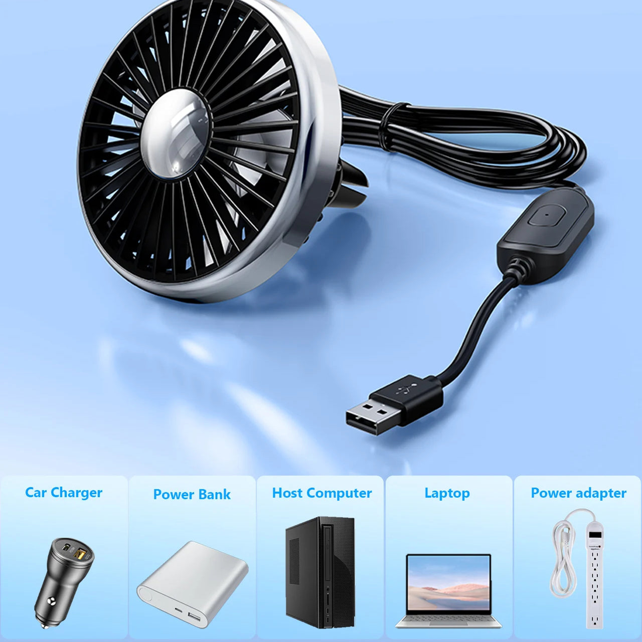 KoldinKar 360° Rotatable 3-Speed Car Vent Cooling Fan