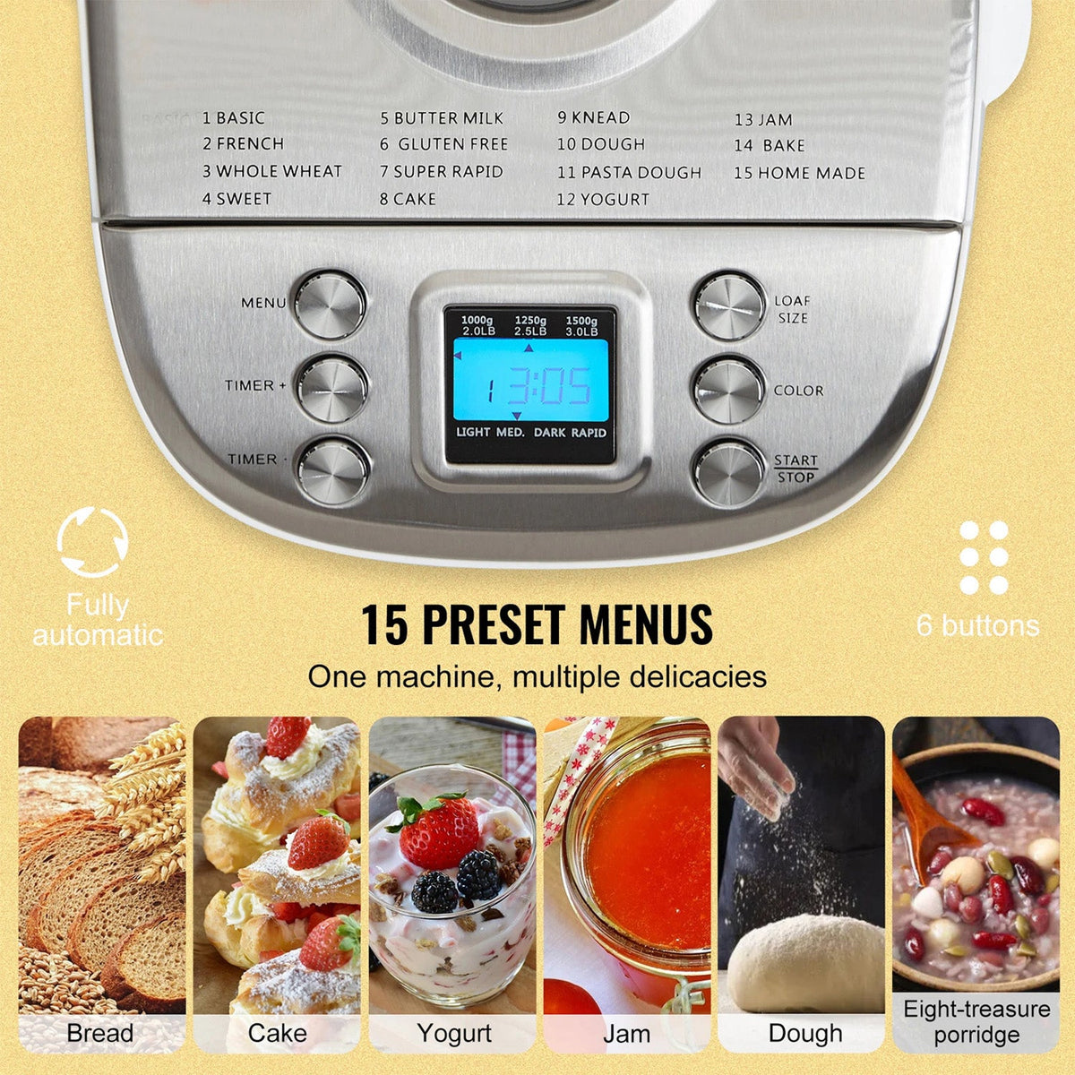 LoafyBake Automatic Bread Maker with 15 Programs