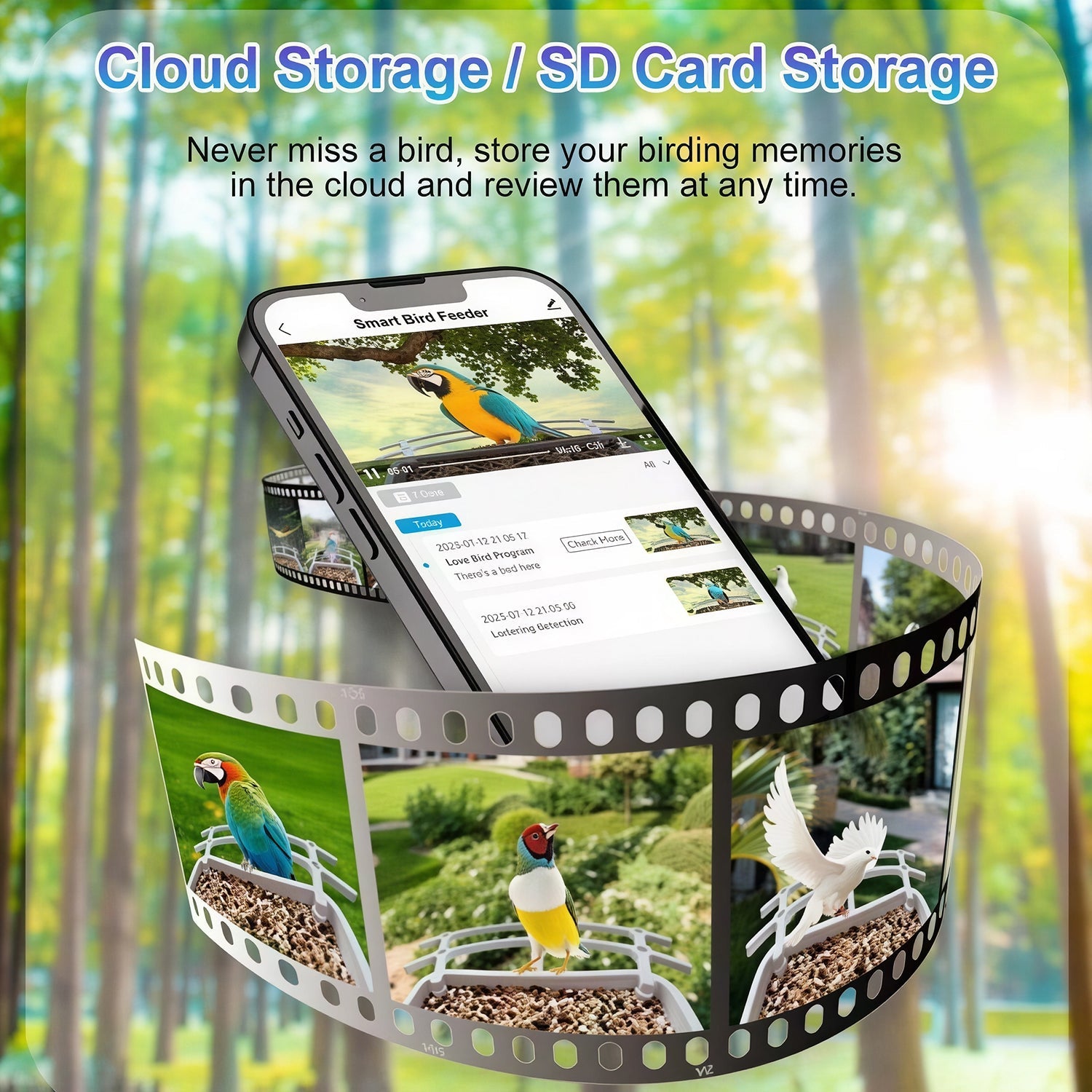 NestoLenzi AI Smart Bird Feeder with 2K HD Camera and Solar Power