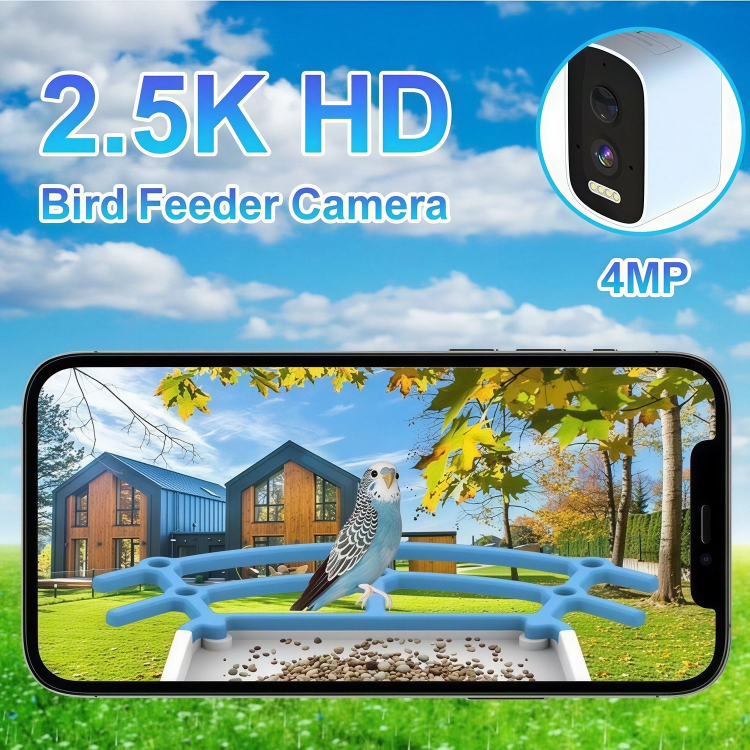 NestoLenzi AI Smart Bird Feeder with 2K HD Camera and Solar Power