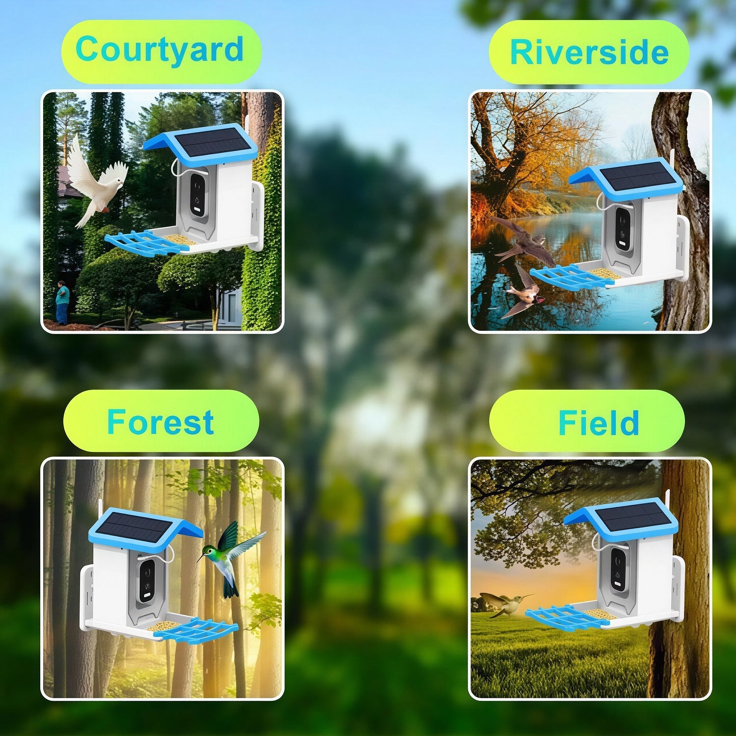 NestoLenzi AI Smart Bird Feeder with 2K HD Camera and Solar Power