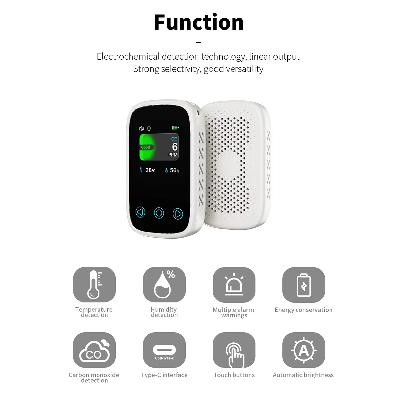 OxiTeky Portable Carbon Monoxide Detector with Electrochemical Sensor