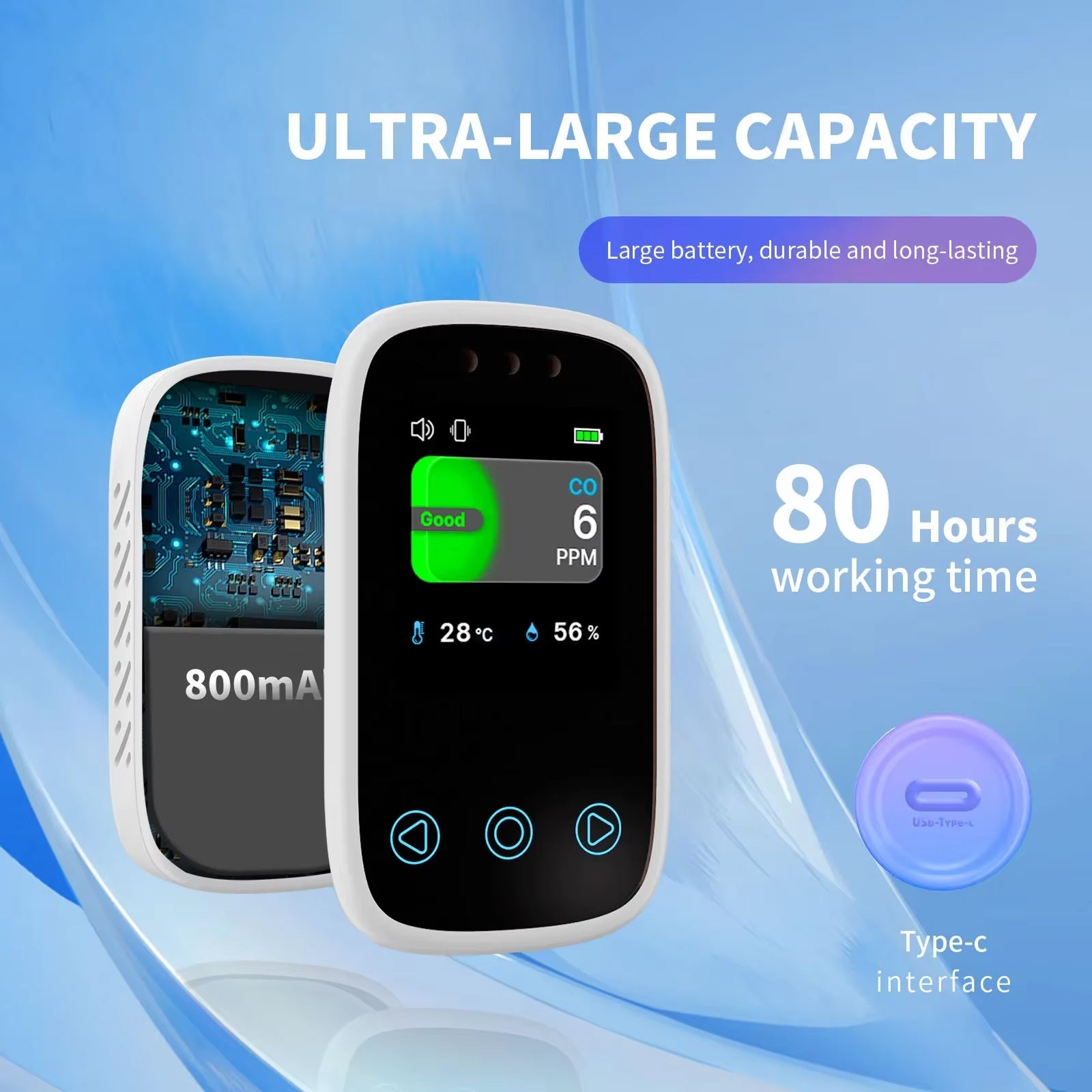 OxiTeky Portable Carbon Monoxide Detector with Electrochemical Sensor