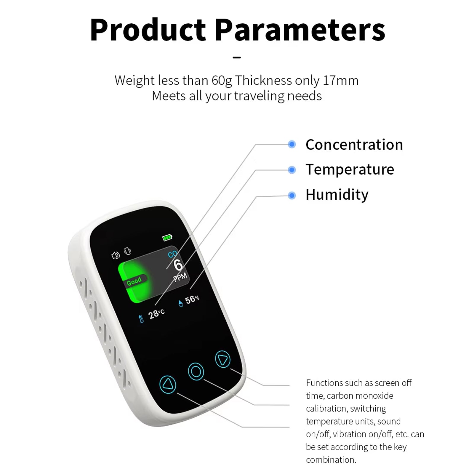 OxiTeky Portable Carbon Monoxide Detector with Electrochemical Sensor