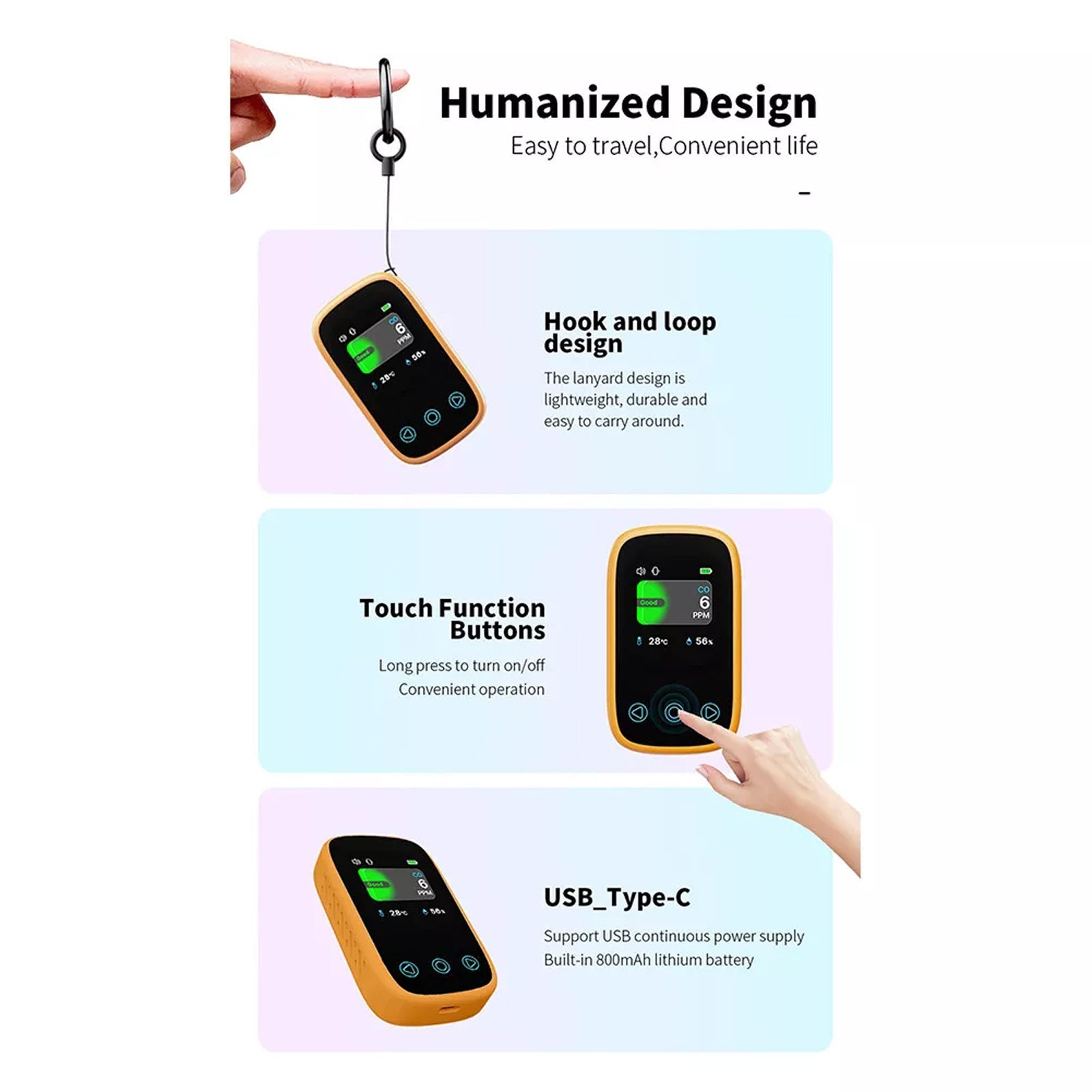 OxiTeky Portable Carbon Monoxide Detector with Electrochemical Sensor