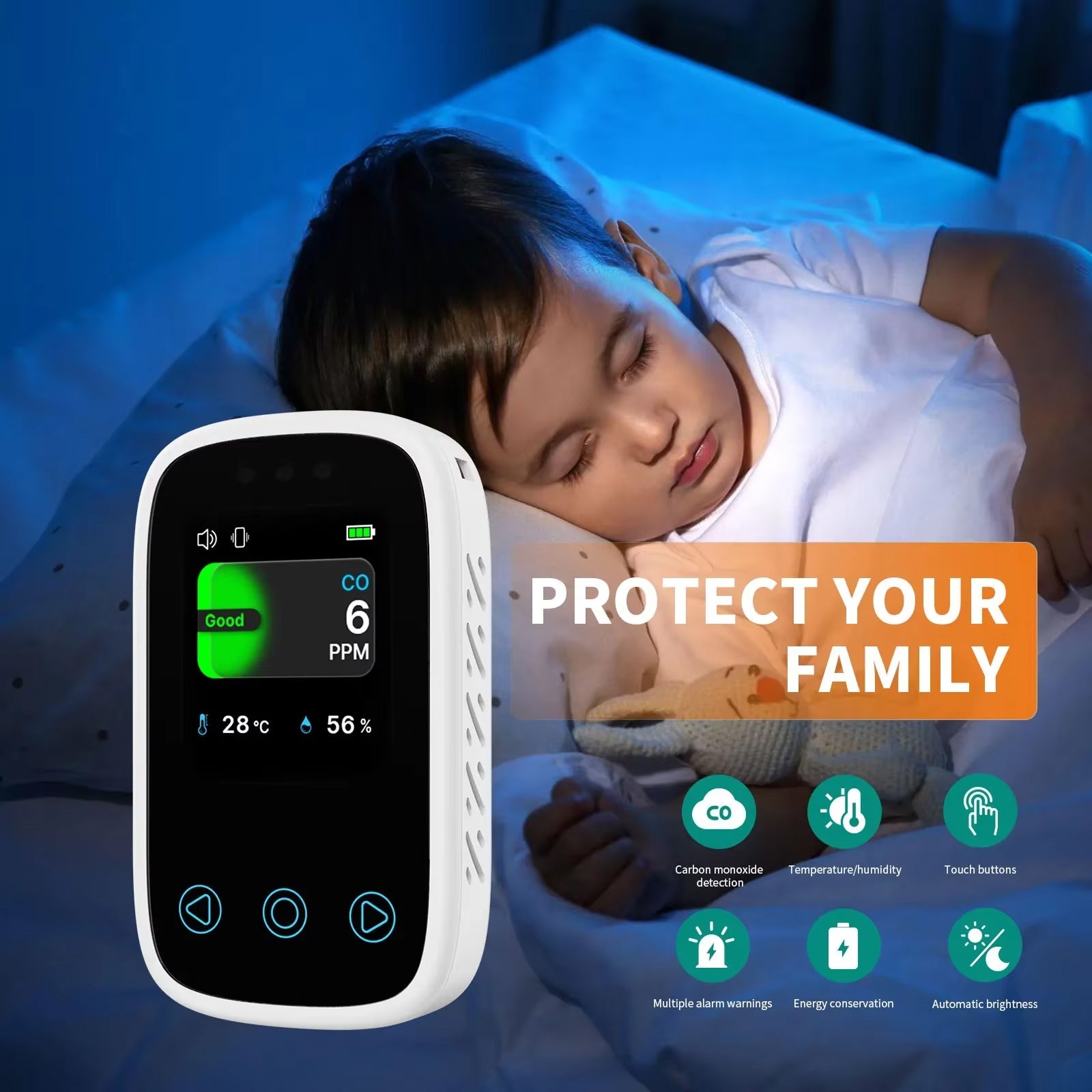 OxiTeky Portable Carbon Monoxide Detector with Electrochemical Sensor