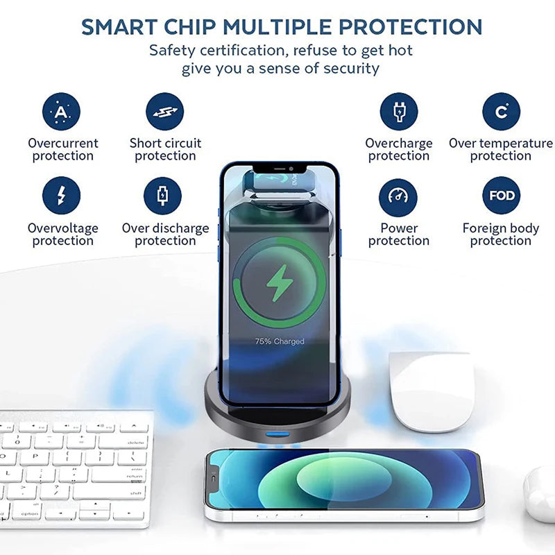 PoweriClip 3-in-1 Magnetic Wireless Charging Station for iPhone, Watch & AirPods
