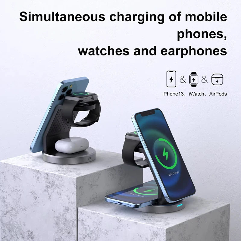 PoweriClip 3-in-1 Magnetic Wireless Charging Station for iPhone, Watch & AirPods