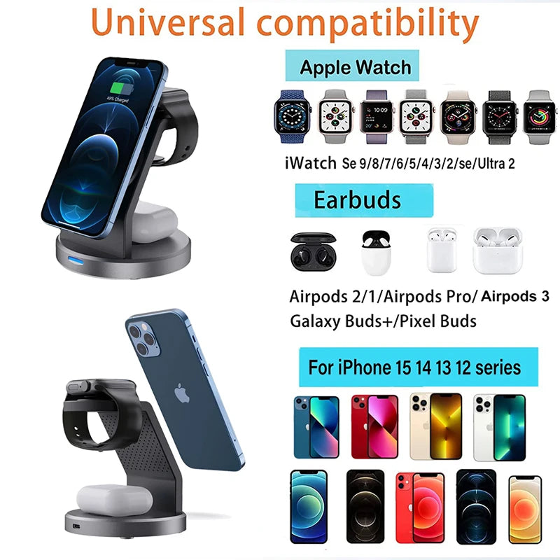 PoweriClip 3-in-1 Magnetic Wireless Charging Station for iPhone, Watch & AirPods