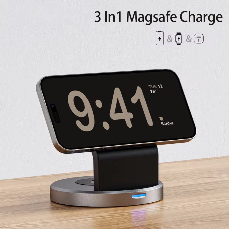 PoweriClip 3-in-1 Magnetic Wireless Charging Station for iPhone, Watch & AirPods