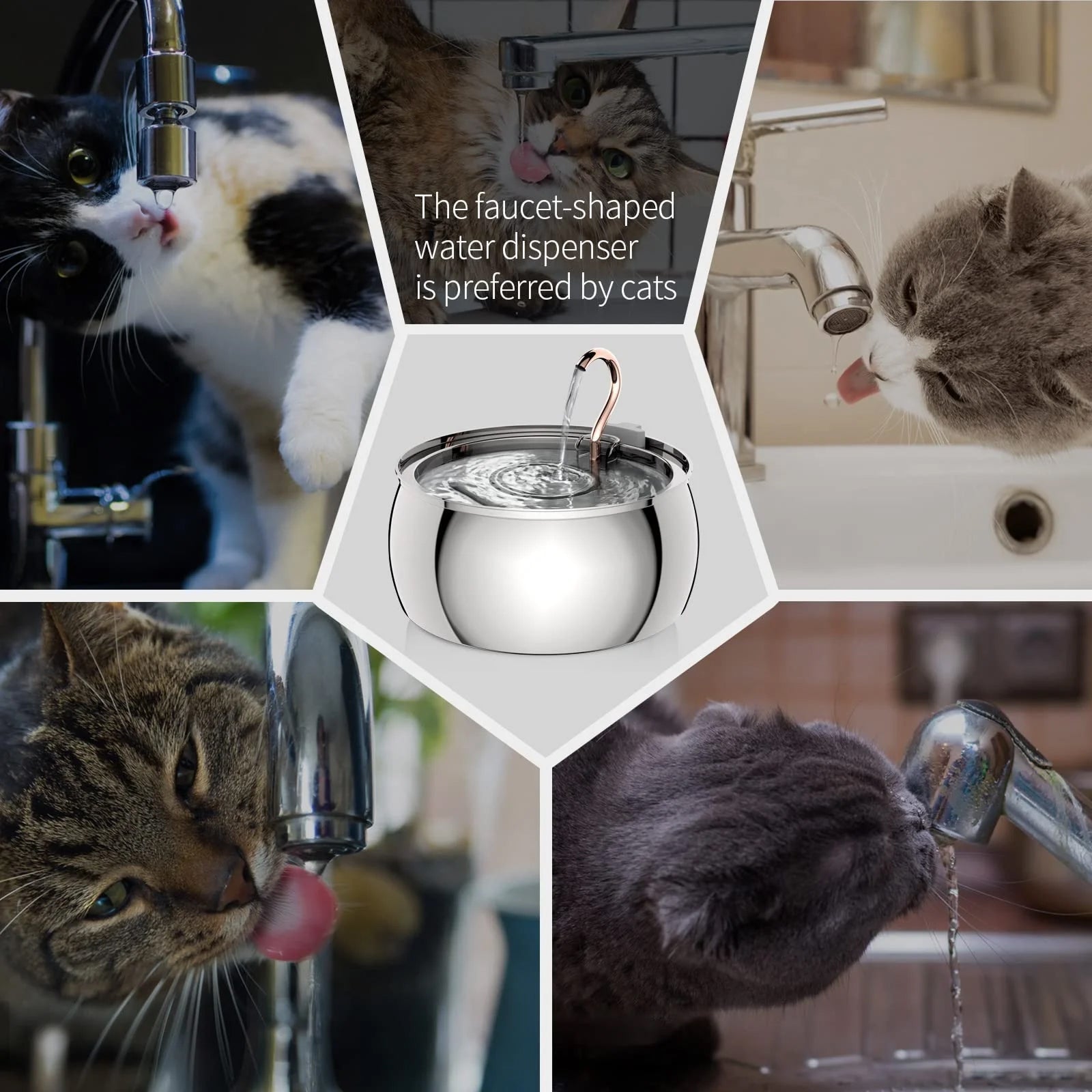PuryFuryo Stainless Steel 4L Quiet Cat Water Fountain