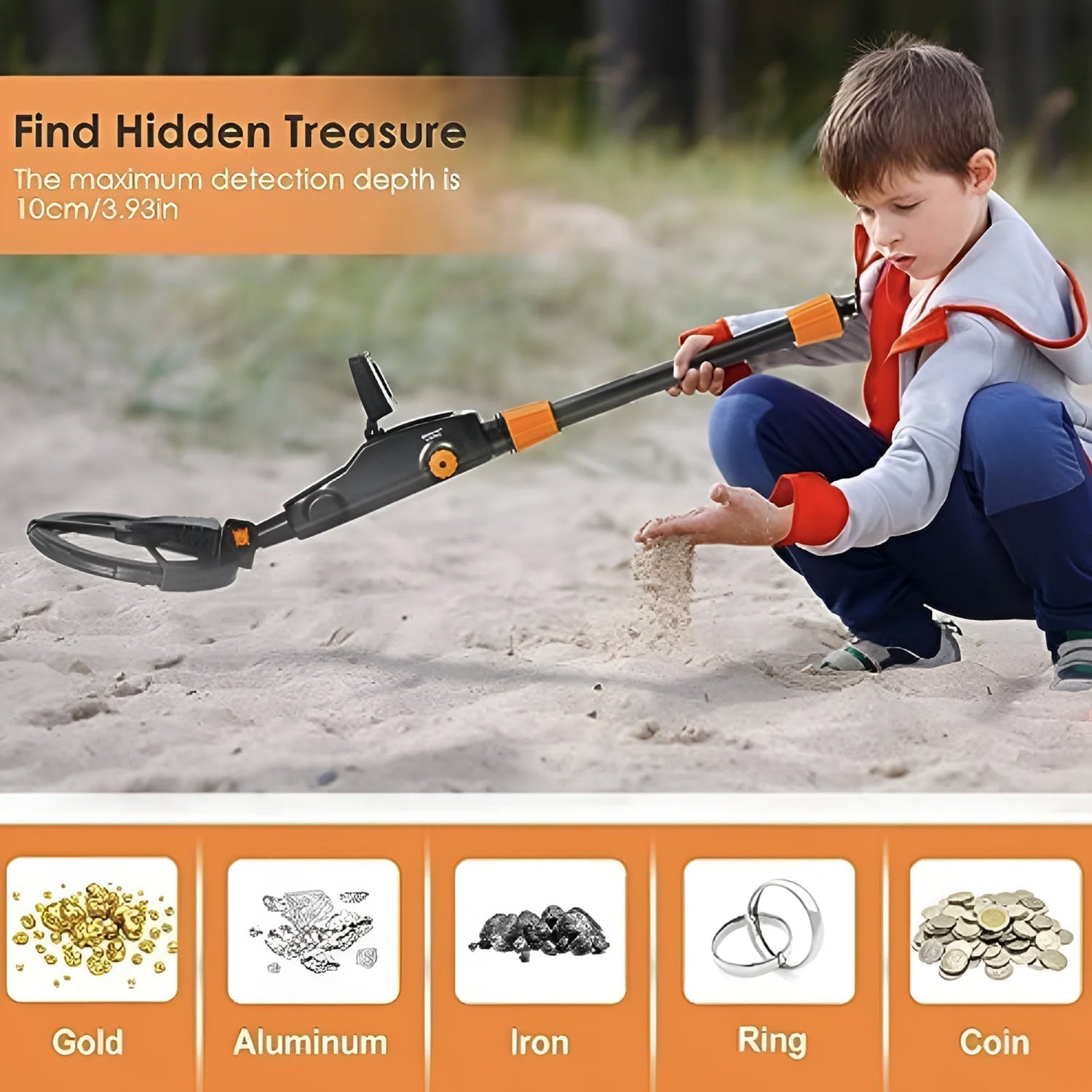 TiniTrak Waterproof Metal Detector for Kids with 10.5" Depth